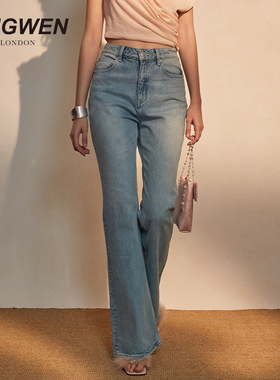 【张予曦 张雨绮同款】KINGWEN2025秋冬水洗微喇修身丹宁女牛仔裤