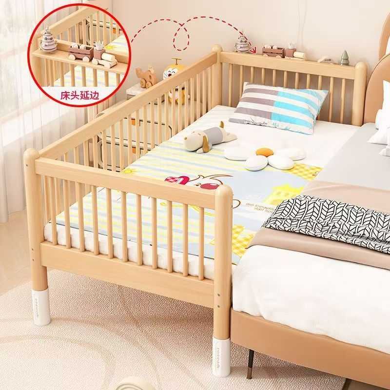 实木儿童床拼接床带护栏男孩女孩单人床加宽床实木小床拼接大床