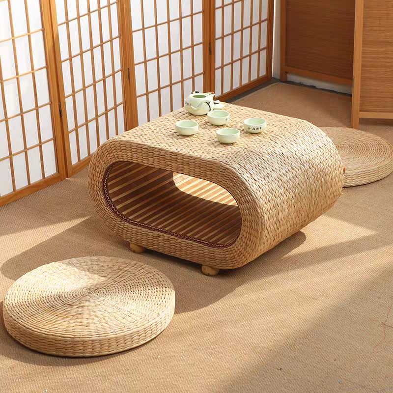 家用草编榻榻米茶几日式飘窗小桌子民宿茶桌简约阳台矮桌地上炕桌