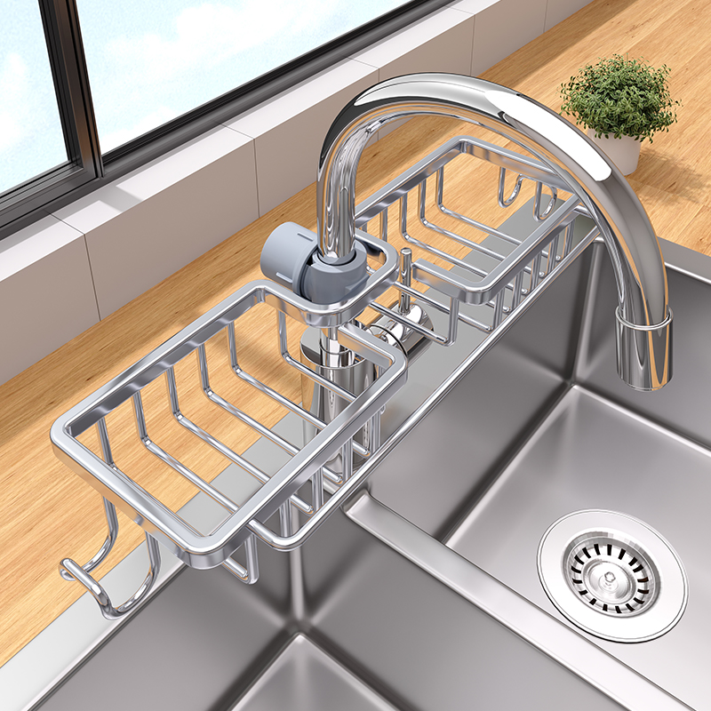 不锈钢厨房龙头置物架洗菜水池水槽收纳层架海绵抹布洗碗布沥水架