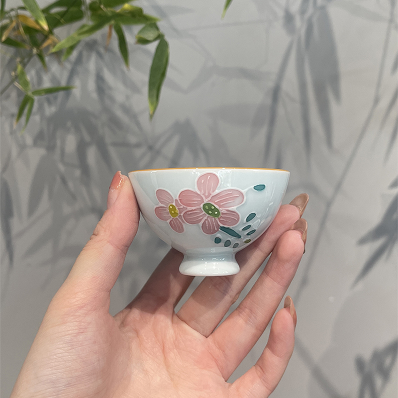 惊蛰 纯手绘浮雕沉香杯白瓷茶杯陶瓷个人杯功夫茶具品茗杯主人杯