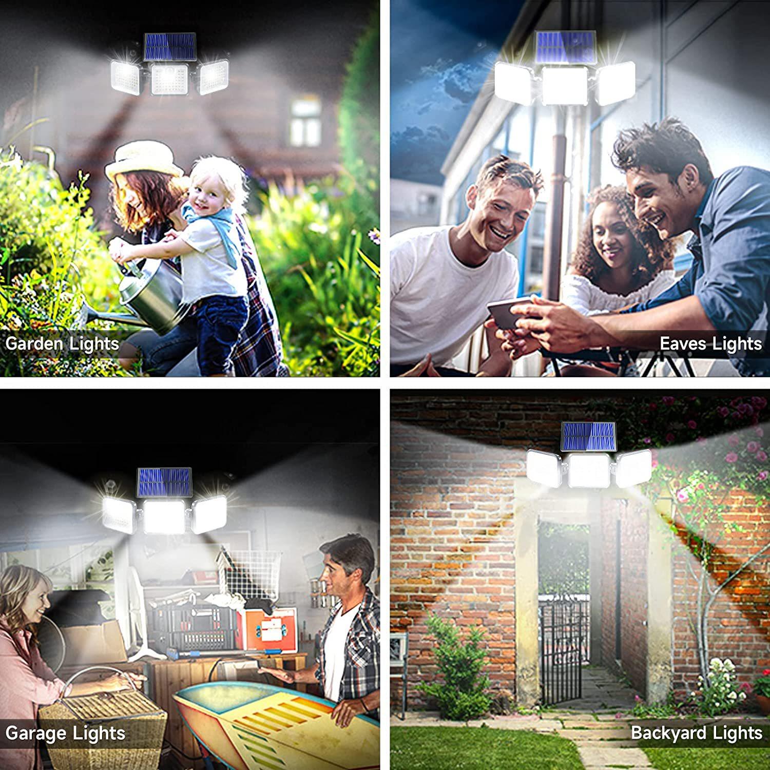 太阳能灯180led户外人体红外三头感应户外庭院花园景观照明壁灯灯