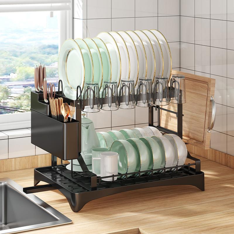 厨房置物架2层碗碟收纳架沥水架家用多功能放碗架碗筷水杯收纳架