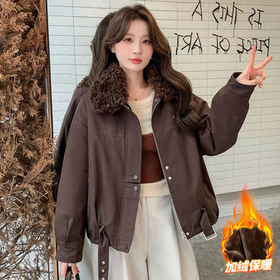 美式复古毛领外套女2025新款