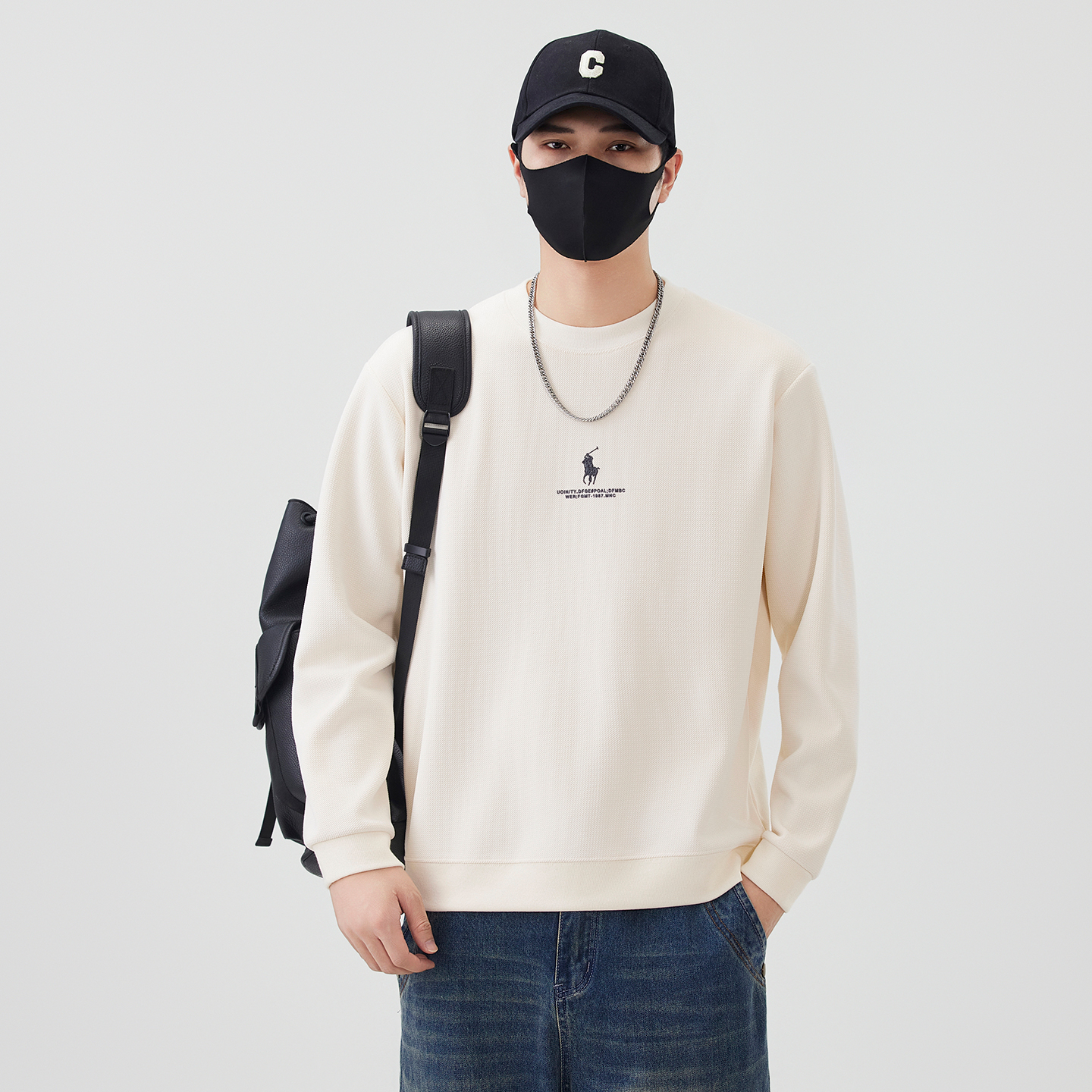 圆领加厚奥粒绒休闲运动毛衣