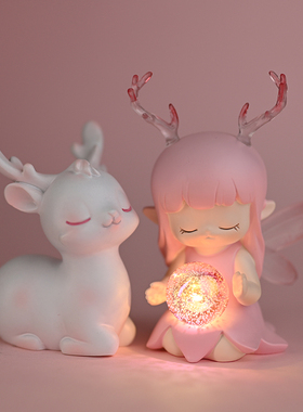 可爱小鹿与女孩少女n心小夜灯房间装饰卧室摆件治愈系生日礼物女