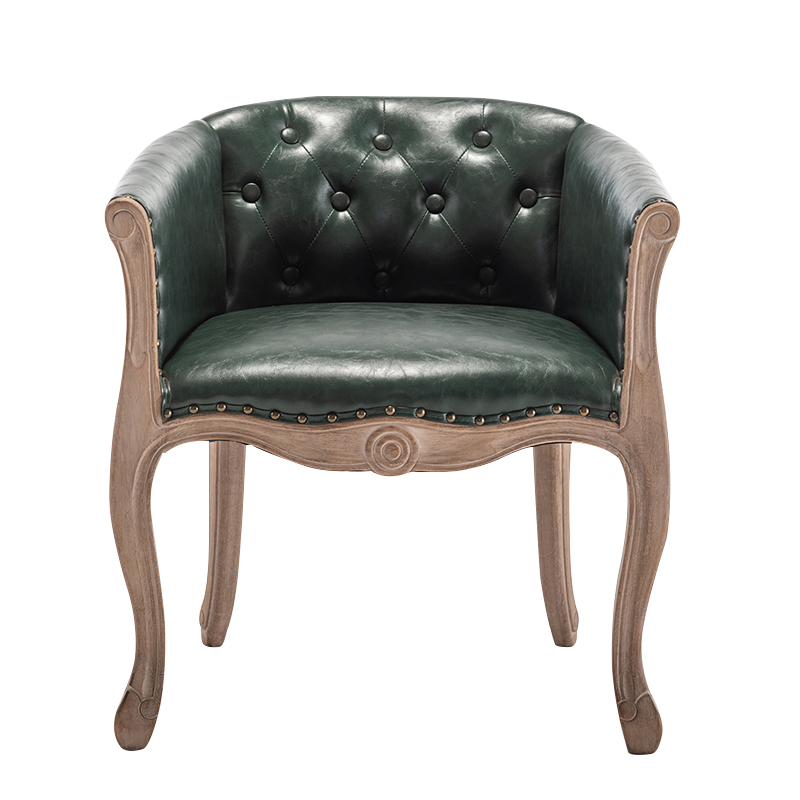 美欧式做旧家用扶手餐椅 复v古实木围椅 木质软包洽谈阳台单人沙