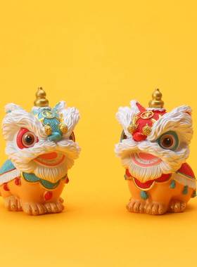 新中式国潮风招财进宝醒狮摆件茶宠汽车桌面装饰可爱家居送礼