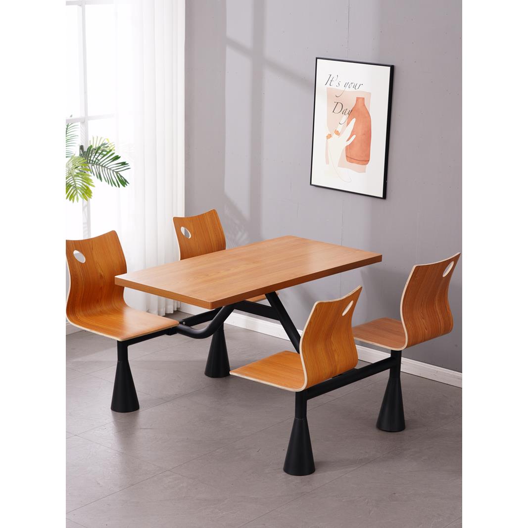 食堂连体餐桌椅喇叭脚四4人6学校生工厂单位员职工医院食堂餐桌椅