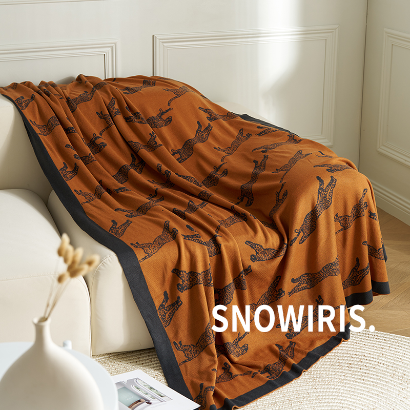 宅寂复古风针织毯毛毯p双面休闲毯办公室午睡毯子动物图案沙发盖