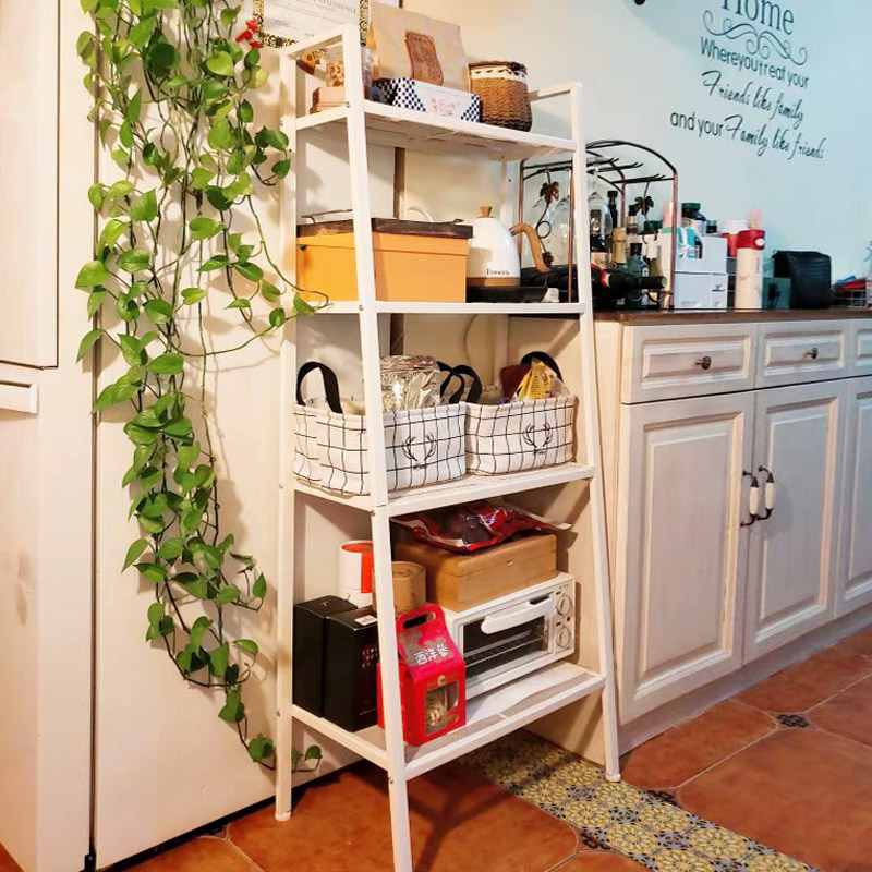 铁艺置物架落地多层卧室储物架y置地式阳台花架客厅白色梯形收纳