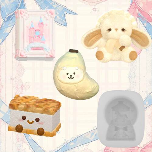 卡通旋转木马水晶球模具食玩捏捏乐香蕉小兔手工硅胶模具