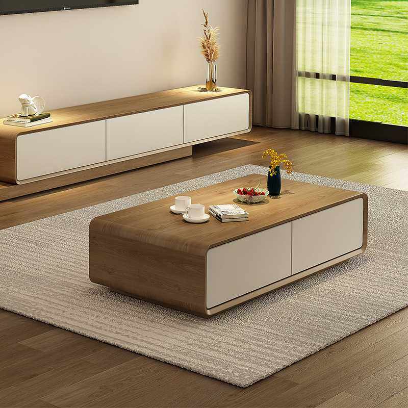 北欧茶几电视柜组合客厅家具整装储物小户型圆角茶几原木现代简约