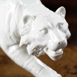 十二生肖老虎摆件陶瓷动物白虎家居工艺品客厅办公室装饰摆设