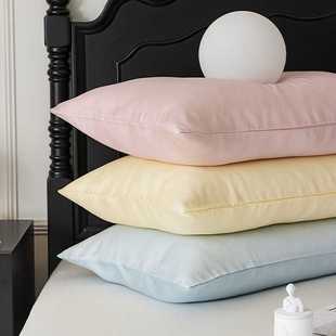 春夏天丝纯色单枕套48x74cm一对装凉感丝滑莱赛尔素色枕头套床品