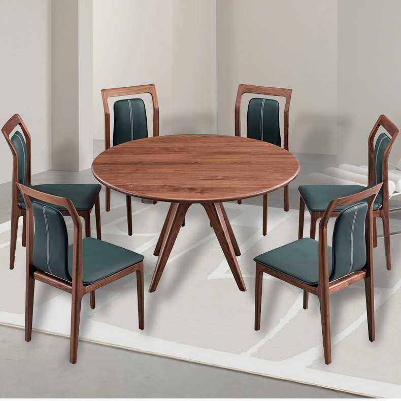 圆形新中式小户型客厅黑胡桃实木饭桌 供应北欧全黑胡桃木餐桌椅