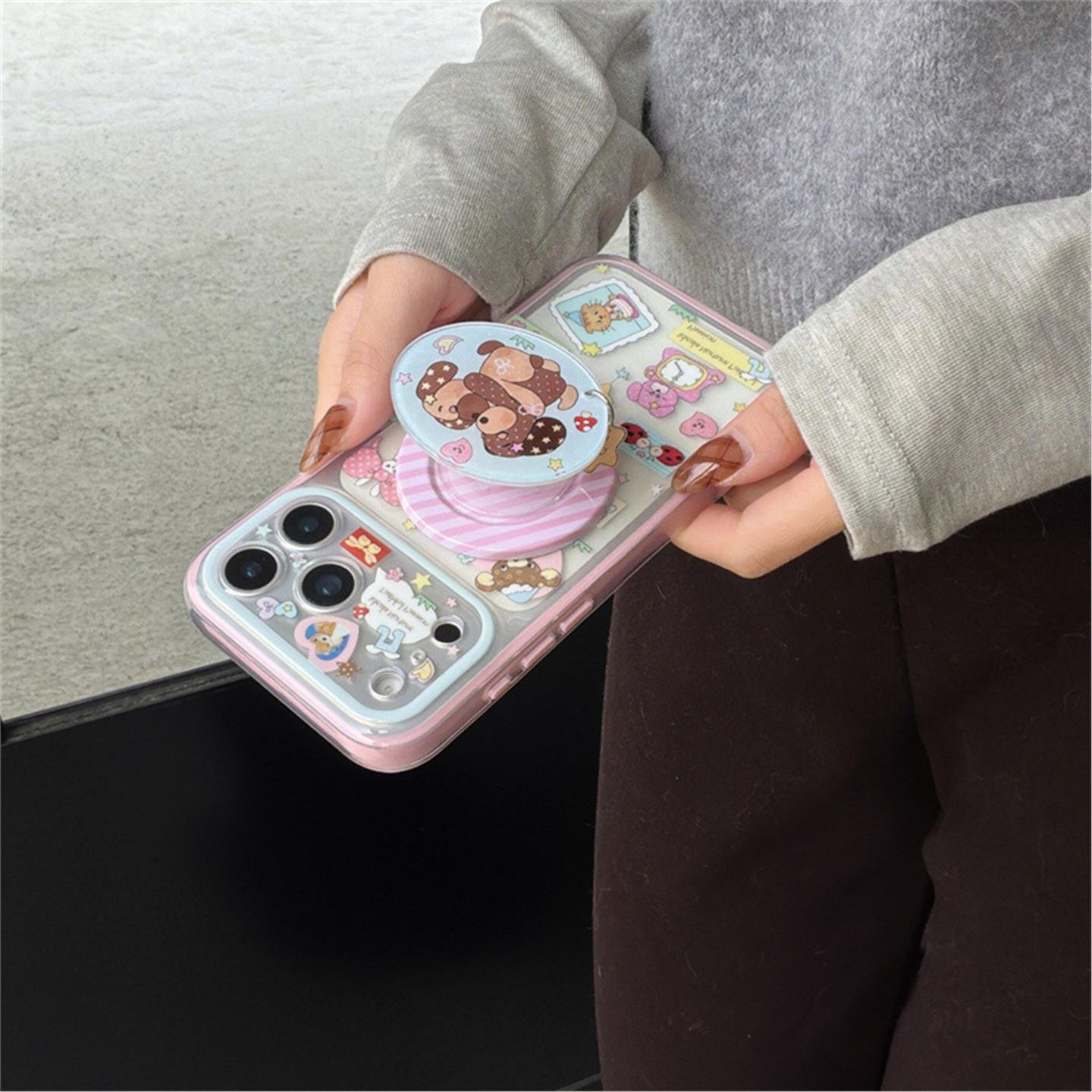 ins韩风磁吸粉边腊肠狗17手机壳