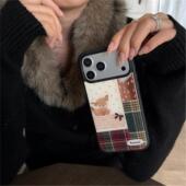 黑边格纹小鹿拼接适用17promax手机包16 15p保护套14