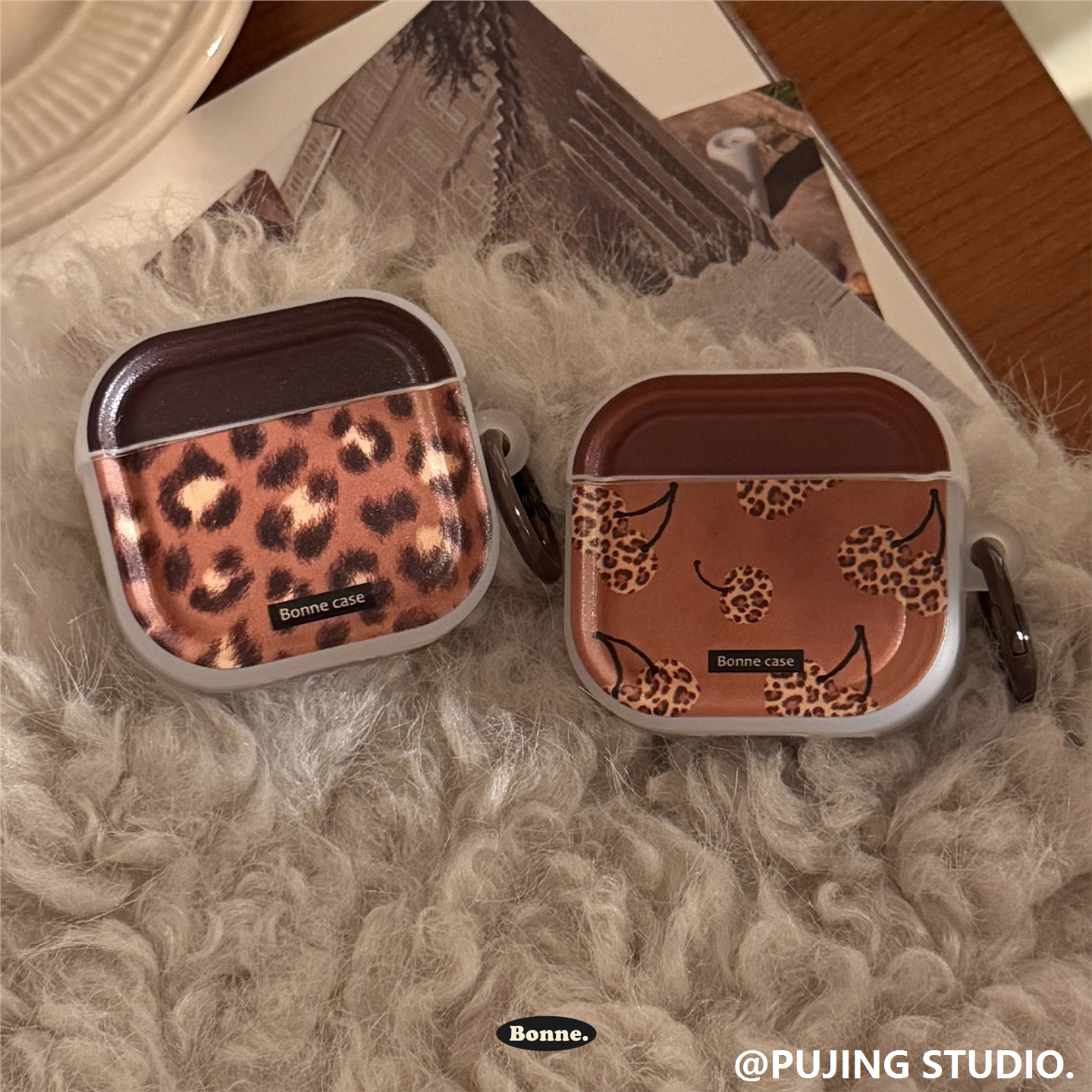 棕色豹纹樱桃适用airpods耳机套pro3保护套4代蓝牙无线1复古2挂环,运动包/户外包/配件,钱包,淘宝优惠券,粉丝福利购,淘宝优惠卷