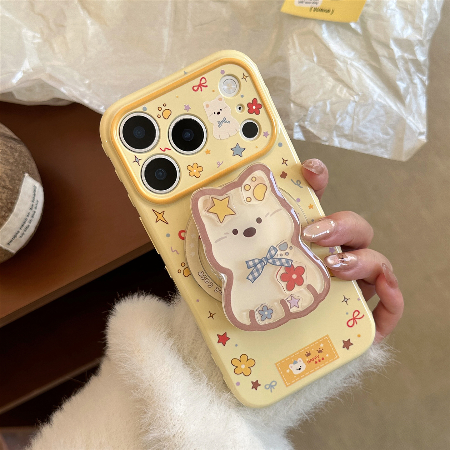 摇摇乐支架适用苹果17promax手机包iphone16奶黄小狗磁吸15软套17