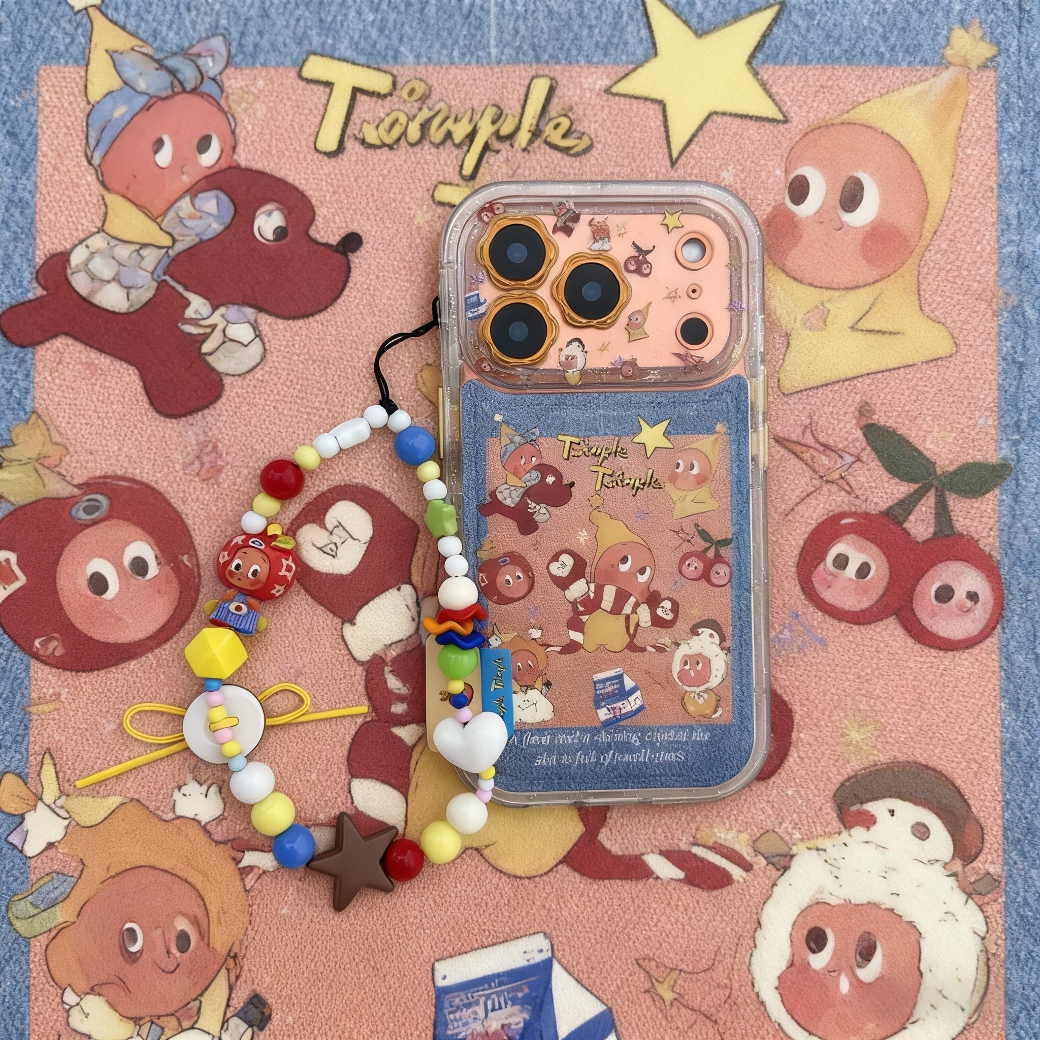 ins韩风花朵贴皮牛仔纹星手机壳