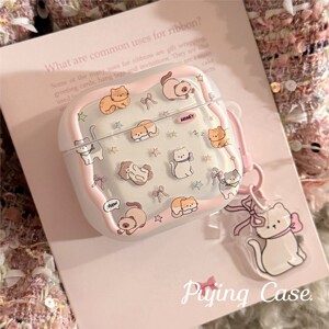 软萌粉色猫咪挂件适用苹果Airpods4代蓝牙耳机套Pro3卡通3代1防摔