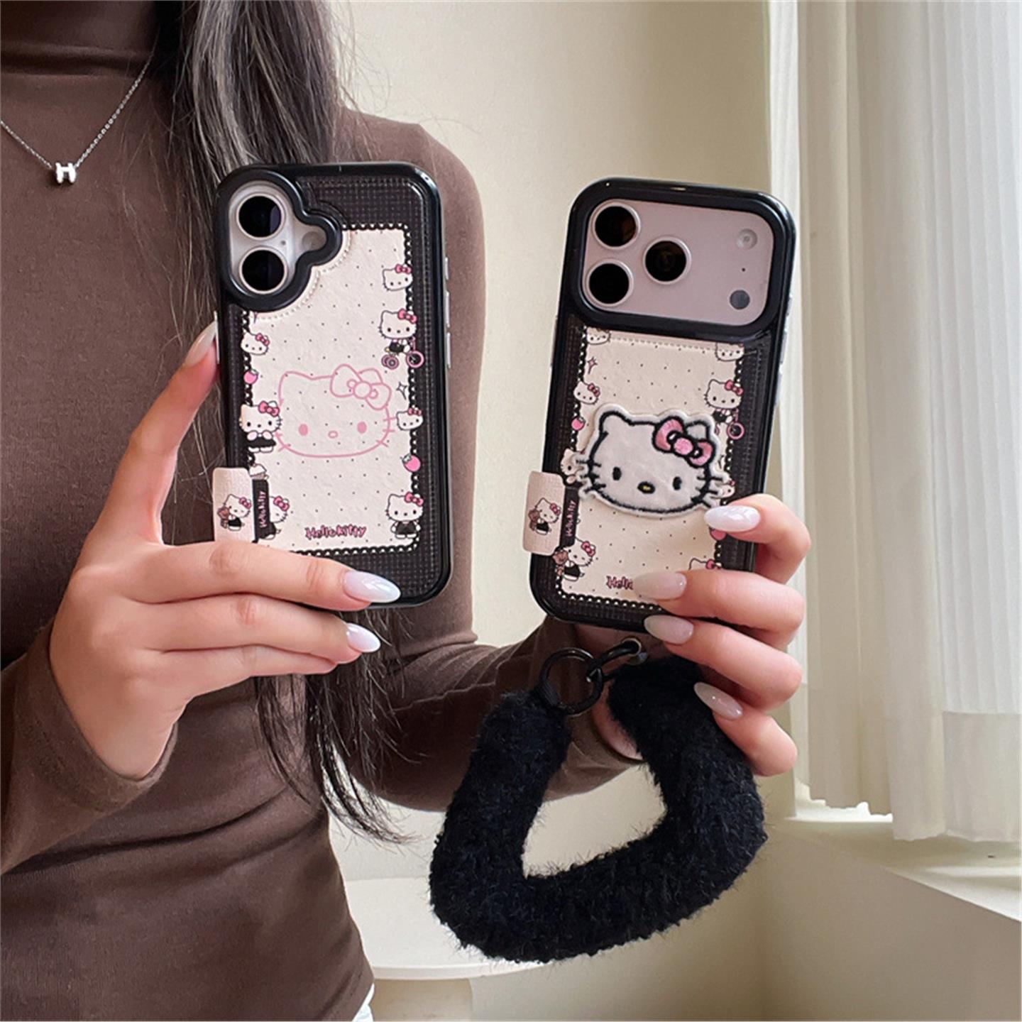 ins韩风鼓包黑围边刺绣手机壳