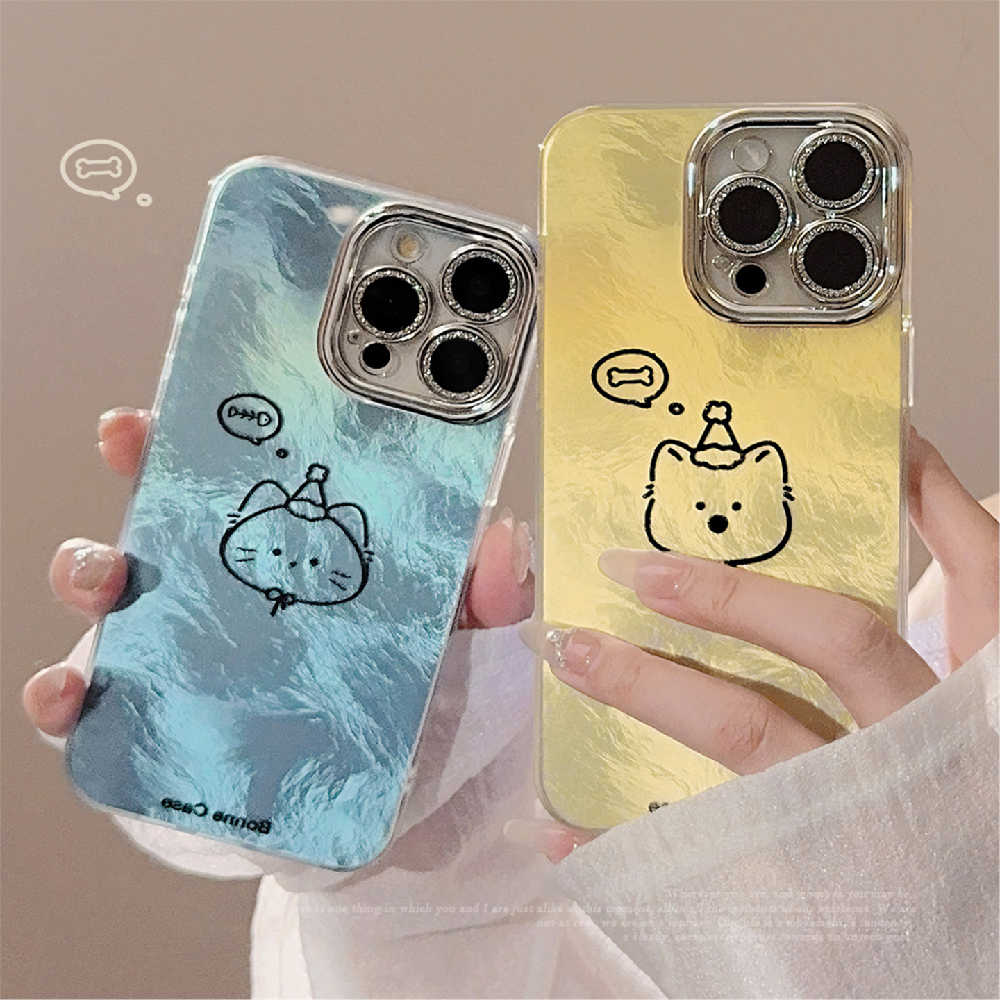 线条小猫狗手机包适用ipho