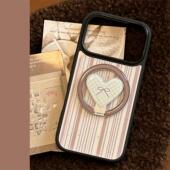 鎏金苹果17promax手机包iphone16棕色条纹泼墨17适用15磁吸支架14