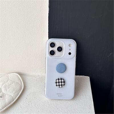 蓝色条纹立体纽扣适用iPho