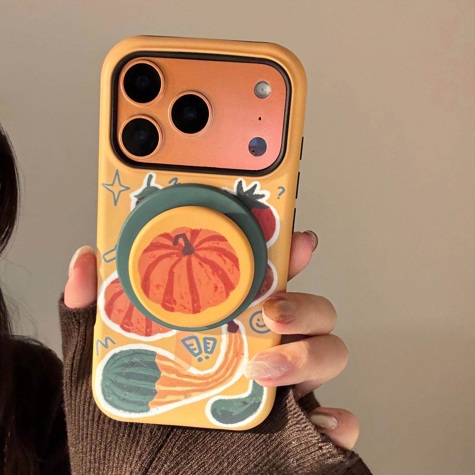 南瓜磁吸支架适用苹果iPhone17promax手机包16菲林15磨砂13创意11