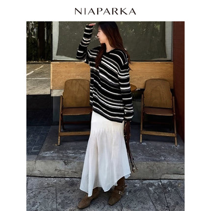 niaparka  夏季新品天丝醋酸羊毛拼纱层次感半裙清冷感女主穿搭