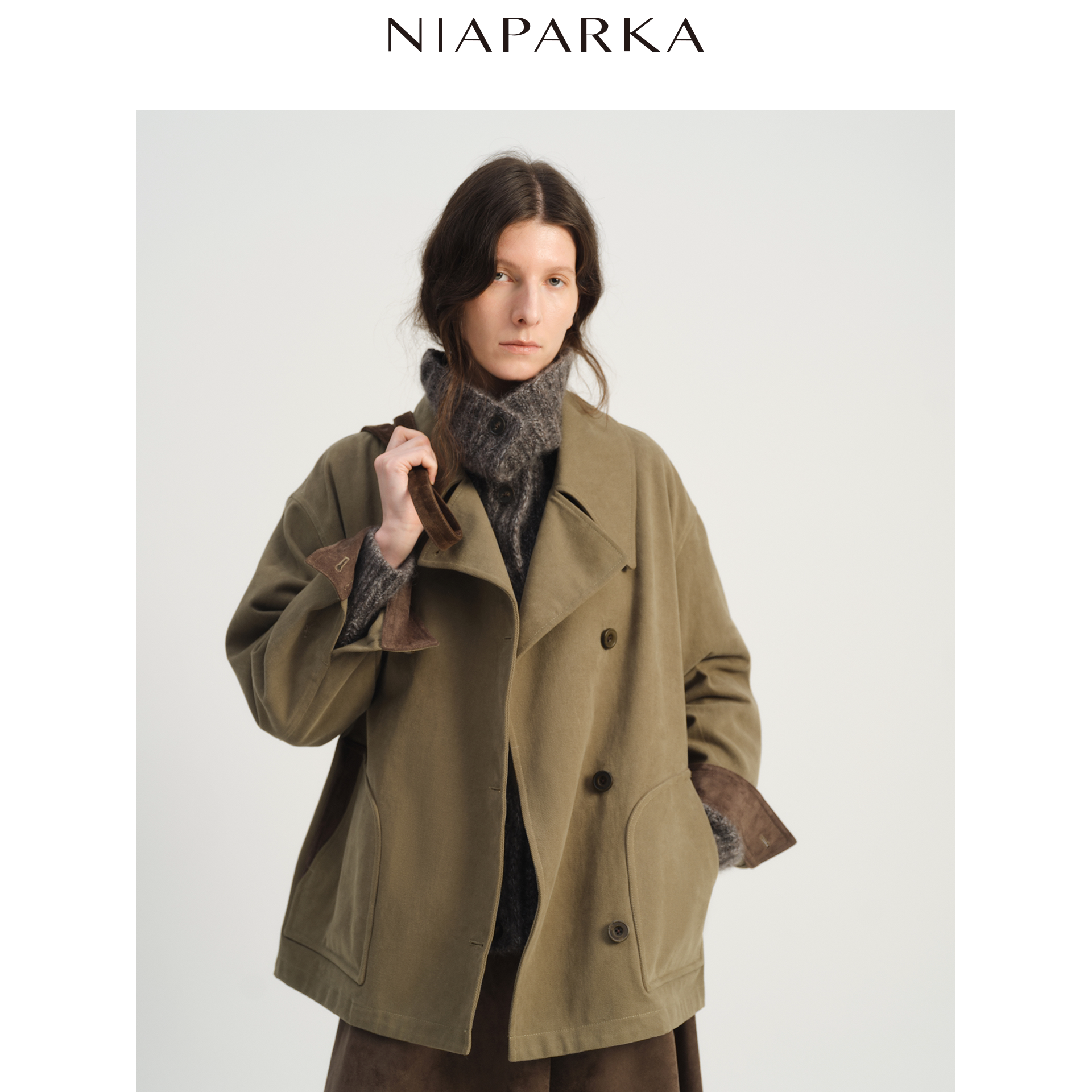 niaparka 2026秋冬 软糯麂皮外套 大翻领显脸小 撞色细节老钱风