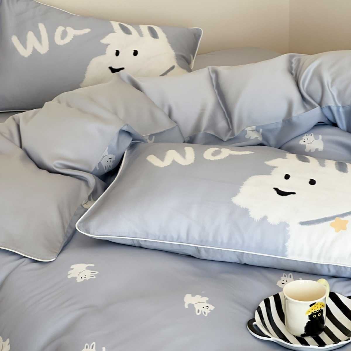 ins韩系夏日学生宿舍卡通60s兰精天丝洋气儿童卧室床品印花四件套