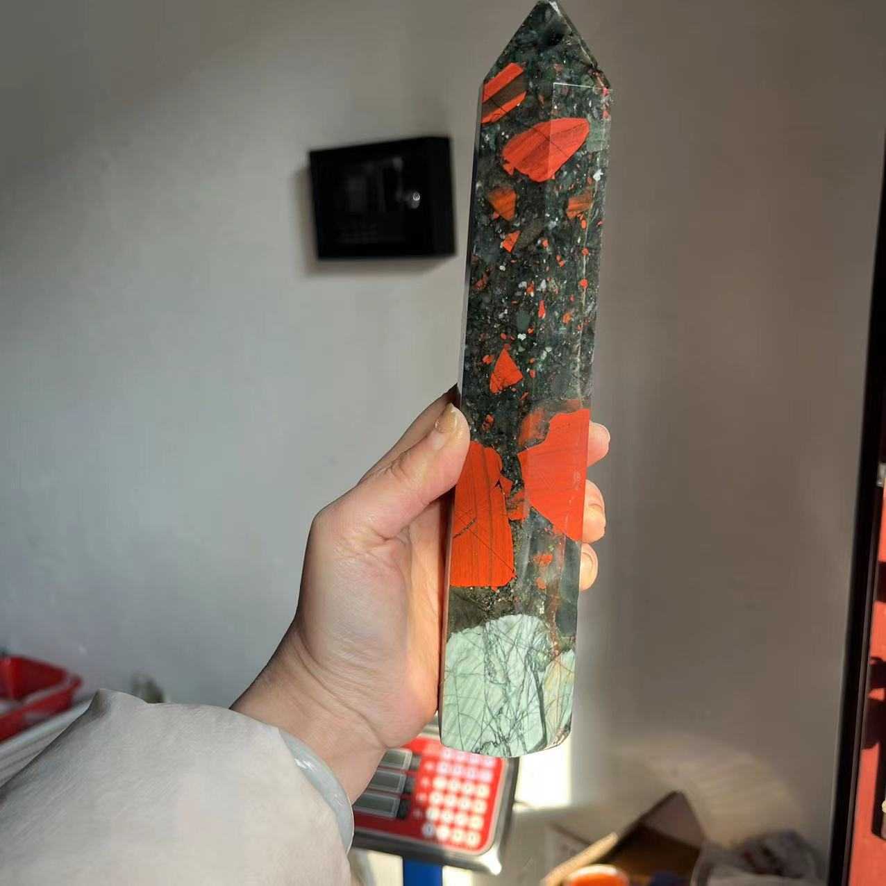 跨境热销天然半宝石粉晶紫晶原石切割水晶大柱子六棱单尖居家摆件