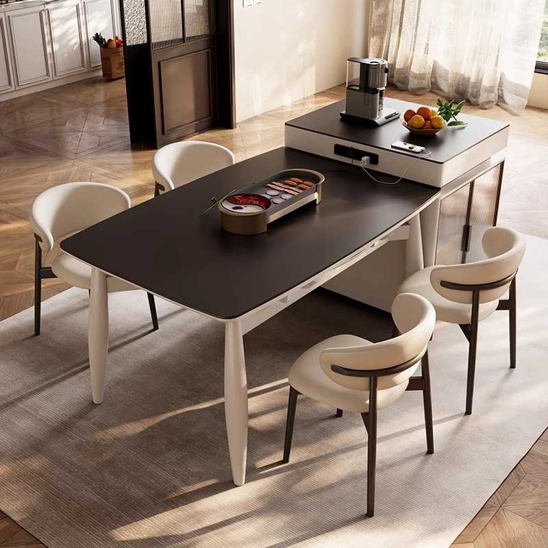 岩板岛台餐桌一体家用可伸缩小户型导台加餐桌可变圆桌餐厅中岛台