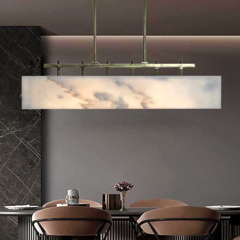 后现代云石餐厅吊灯吧台长方形轻奢全铜灯饰简约大气创意茶室灯具