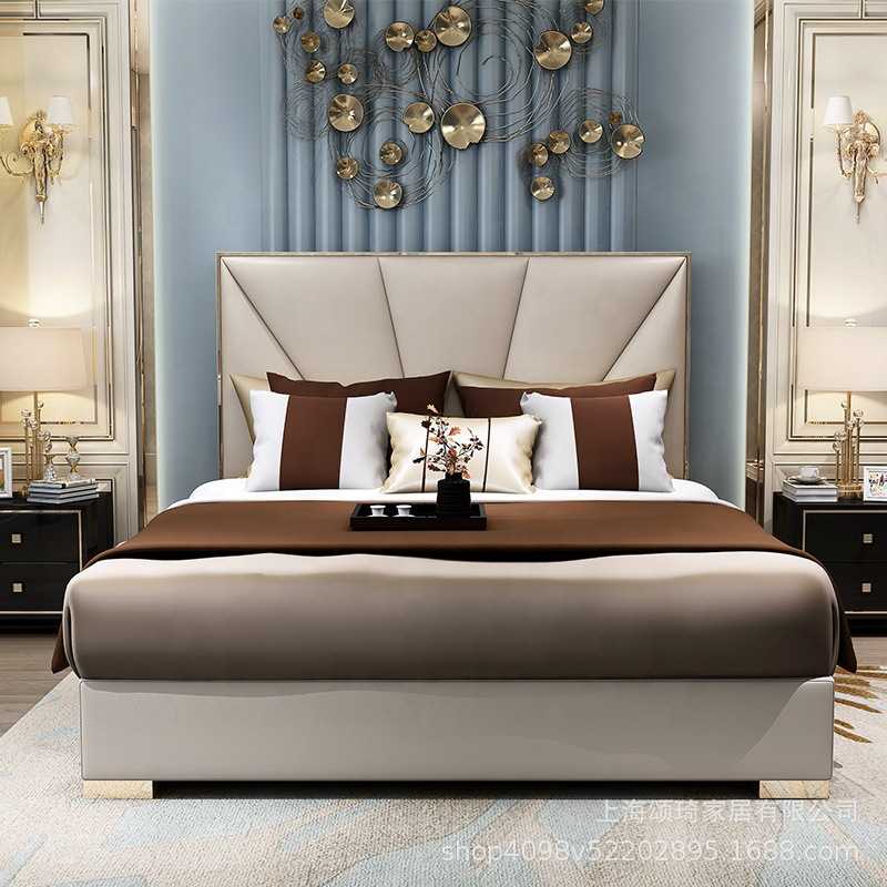 后现代港式环保轻奢床简约ins风皮艺双人婚床主卧大气新款软包床