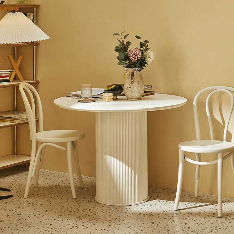 北欧简约实木圆形餐桌简约小户型岩板圆桌阳台设计师罗马柱咖啡桌