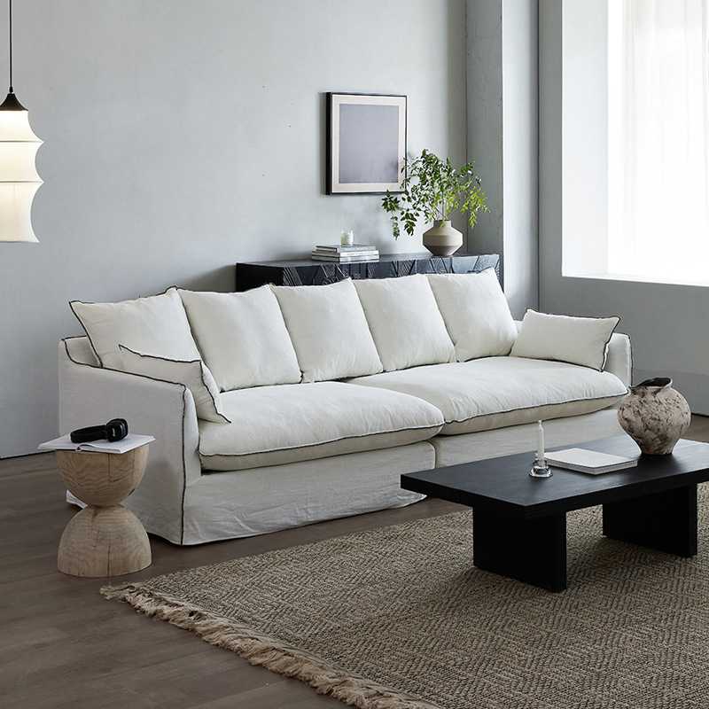 侘寂日式民宿客厅小户型北欧简约可拆洗单双三四人位亚麻布艺沙发