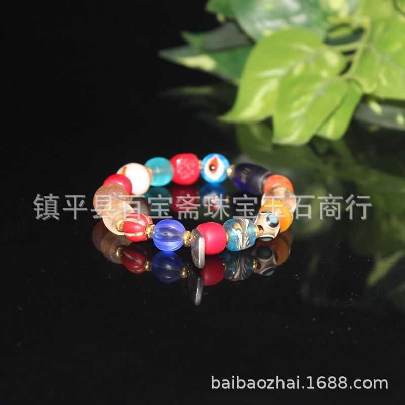 古珠老珠子收藏 孤品清代老琉璃多宝珠子手链 琉璃珠串手链