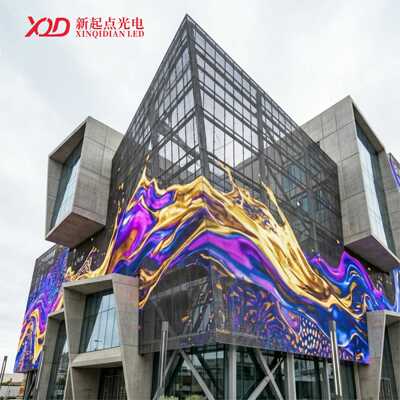 led像素网格屏全彩户外LED防水智能T20双灯P62.5柔性透明网格屏