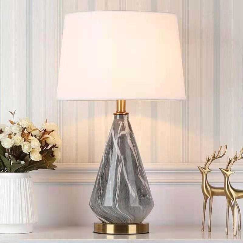 北欧创意陶瓷台灯家居软装客厅卧室床头摆件大理石纹布罩装饰灯具