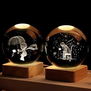 麋鹿/银河星系3D雕刻水晶球小夜灯摆件 送朋友生日礼物元新年礼品