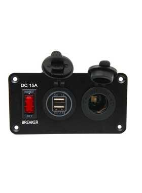 车载手机充电器房车游艇改装12V点烟器+15A开关组合3.1A双USB充电