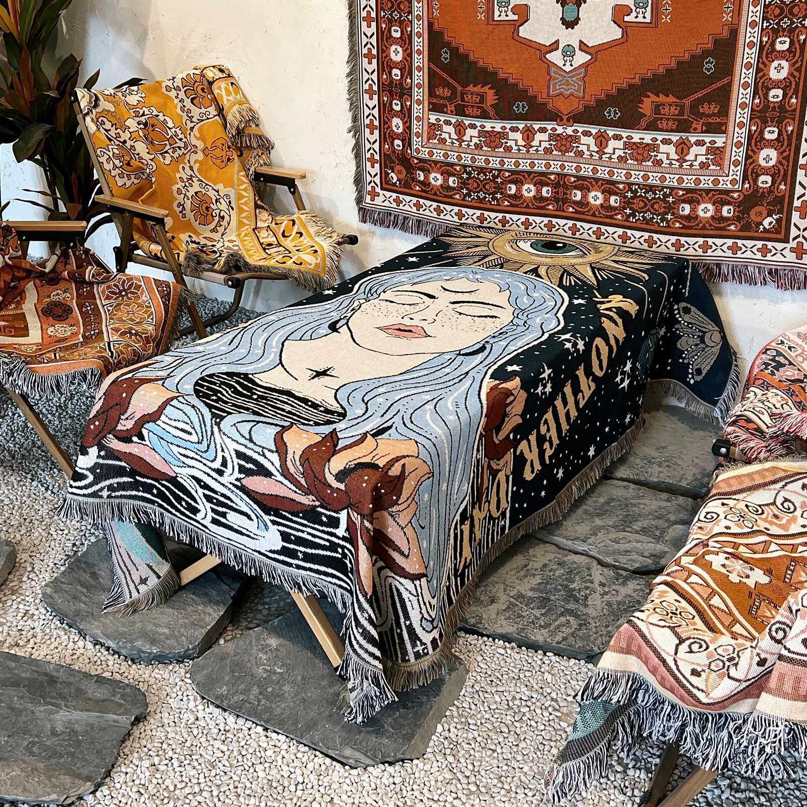 午睡毯盖毯沙发毯户外野餐毯ins风多功能线毯波西米亚毯露营毯子