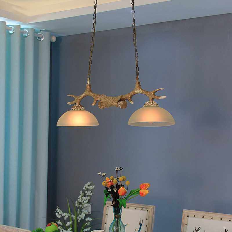 树脂吊灯鹿角餐厅灯LED光源美式灯吧台双头两头qua9w42gz轻奢