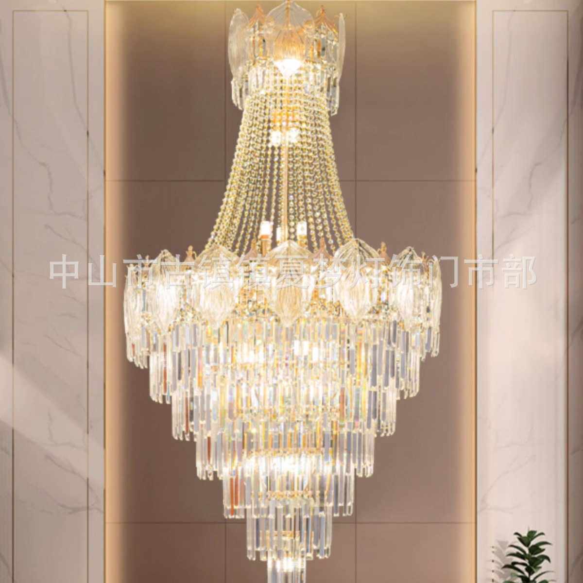 后现代客厅水晶吊灯欧式别墅楼中楼客厅水晶灯复式楼大吊灯饰灯具