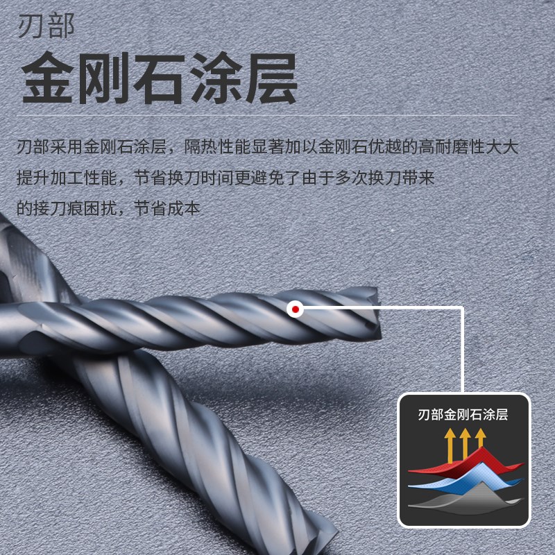 石墨铣刀4刃2刃PCD金刚石涂层平底刀电极碳纤维加长刃立铣刀