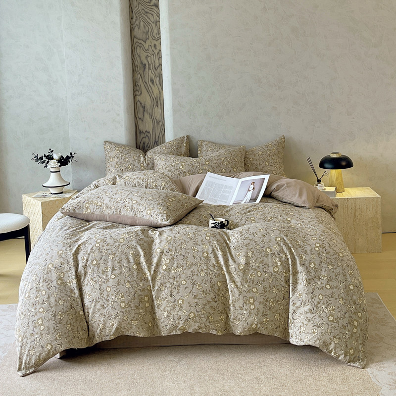 2026秋冬新品高克重A类原麻暗合四件套复古加厚双层纱仿亚麻套件